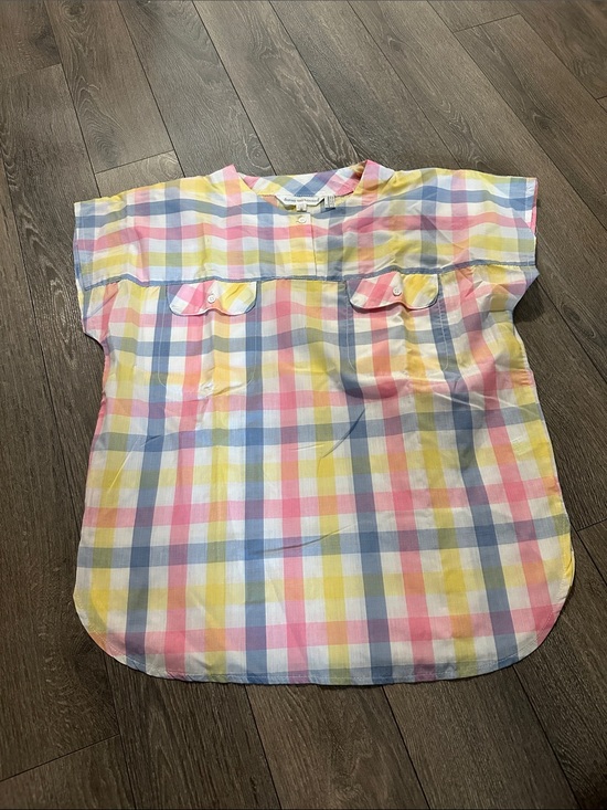 Van Heusen Tops - Van Heusen Pastel Plaid Short Sleeve Top in Pink, Yellow & Blue
